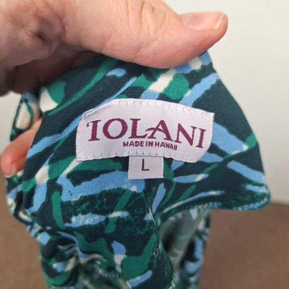 Iolani Palm Print Midi Dress Stretch Long Sleeve Multicolor Women's Size Large - Picture 4 of 10